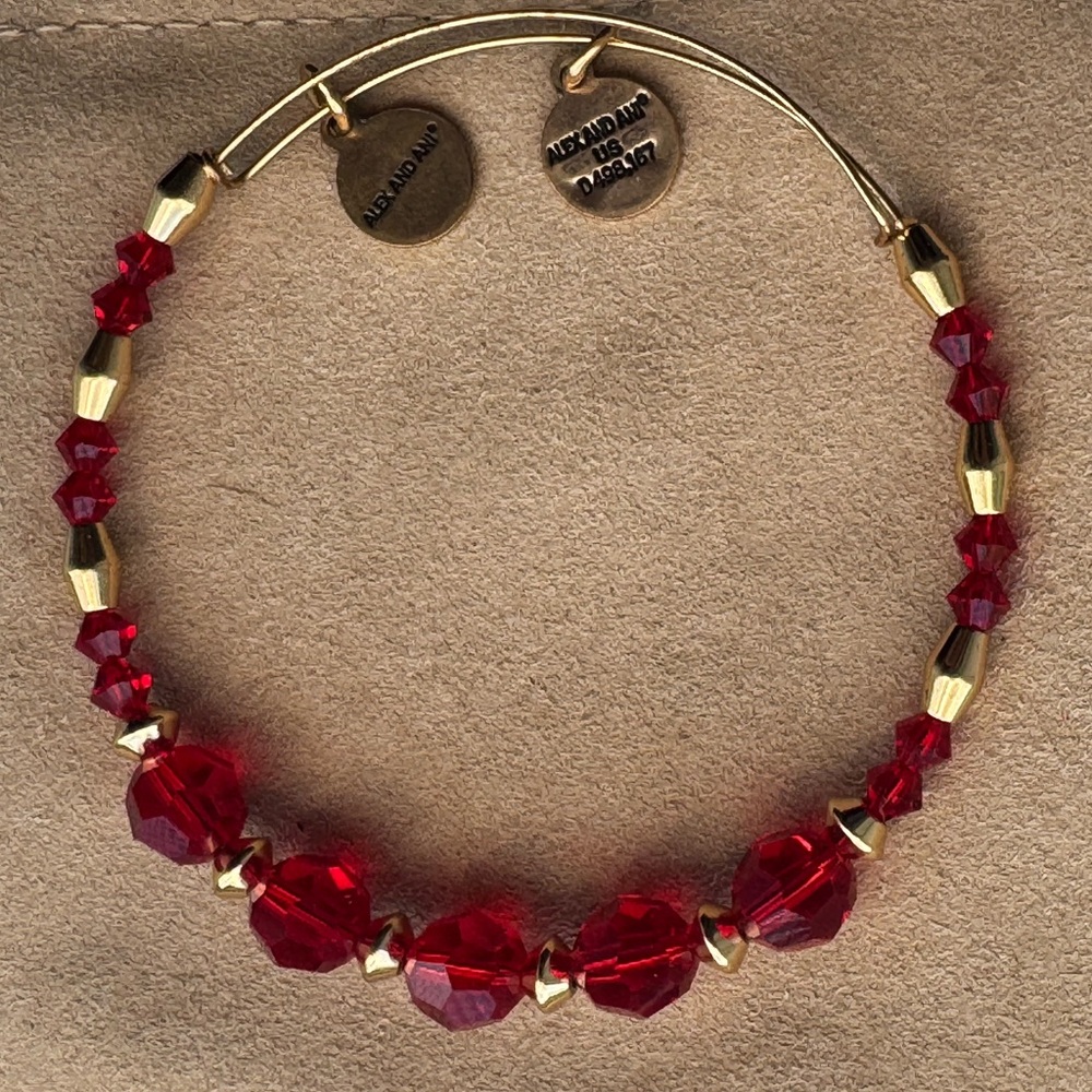 Alex and Ani Gold and Red Beaded Bracelet